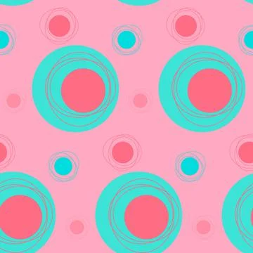 Seamless pattern, geometric abstract circle pink blue cute color, vector for  Stock Illustration