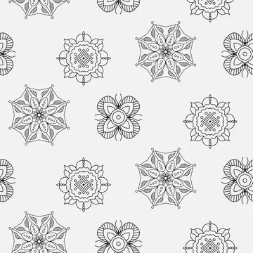 Seamless pattern with geometric and floral ornaments Stock Illustration
