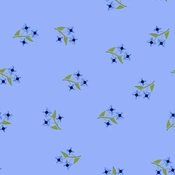 Seamless pattern geometric blue flowers blooming on simple stem イラスト素材