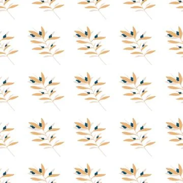 Seamless pattern with geometric branch leaves in retro style. Summer vintage  Stock Illustration