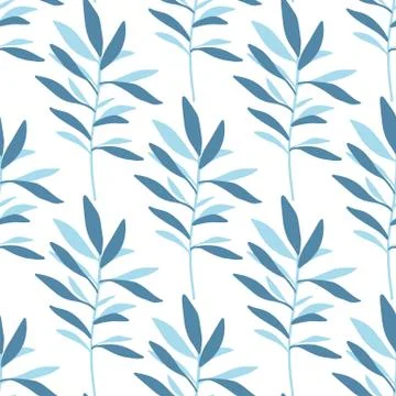 Seamless pattern with geometric branch leaves. Simple summer tropical leaf. Stock Illustration