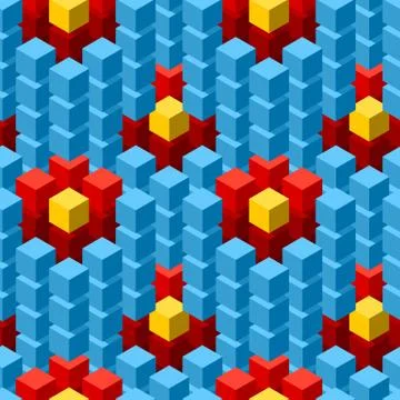 Seamless pattern with geometric cubes colorful tiled ornament イラスト素材