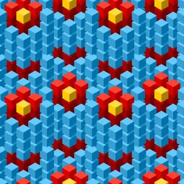 Seamless pattern with geometric cubes colorful tiled ornament Stock Illustration