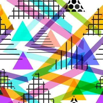 Seamless pattern Geometric elements Memphis Postmodern Retro fashion style 80 Stock Illustration