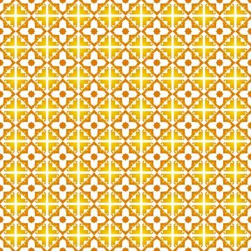 Seamless pattern with geometric floral tiles in yellow and white, tradition.. Stock Illustration