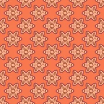 Seamless pattern of a geometric flower with a stroke on an orange background Stock Illustration