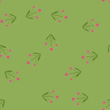 Seamless pattern geometric flowers with budding pink petals and green leaves Illustrazione stock