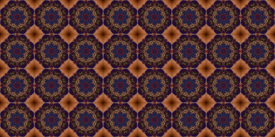 Seamless pattern of geometric flowers. Space texture. Stock Illustration
