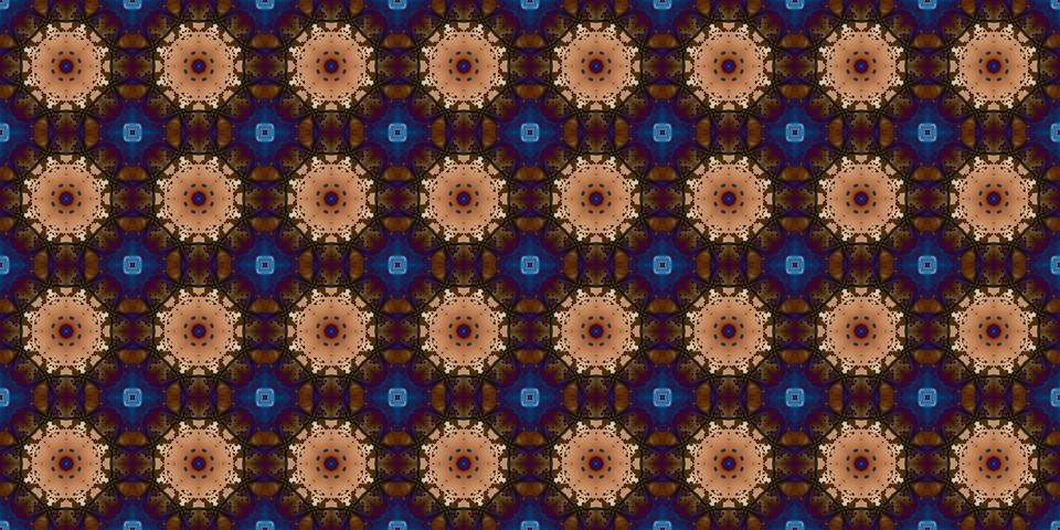 Seamless pattern of geometric flowers. Space texture. Stock Illustration