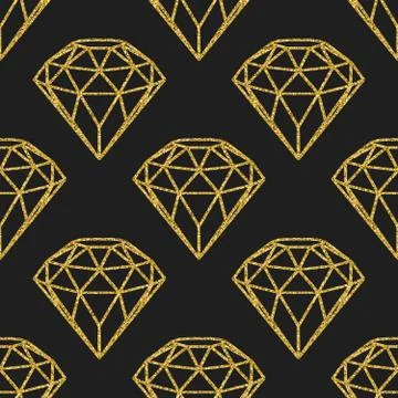 Seamless pattern of geometric golden foil diamonds on black background. Trendy Stock Illustration