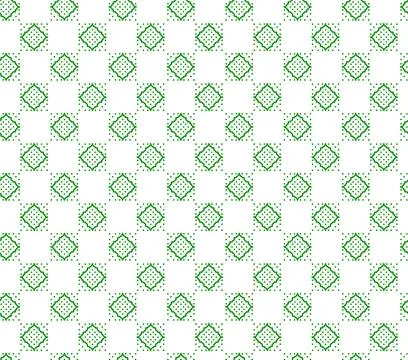 Seamless Pattern of Geometric Green Diamond Shapes with Dotted Borders on W.. Stock Illustration