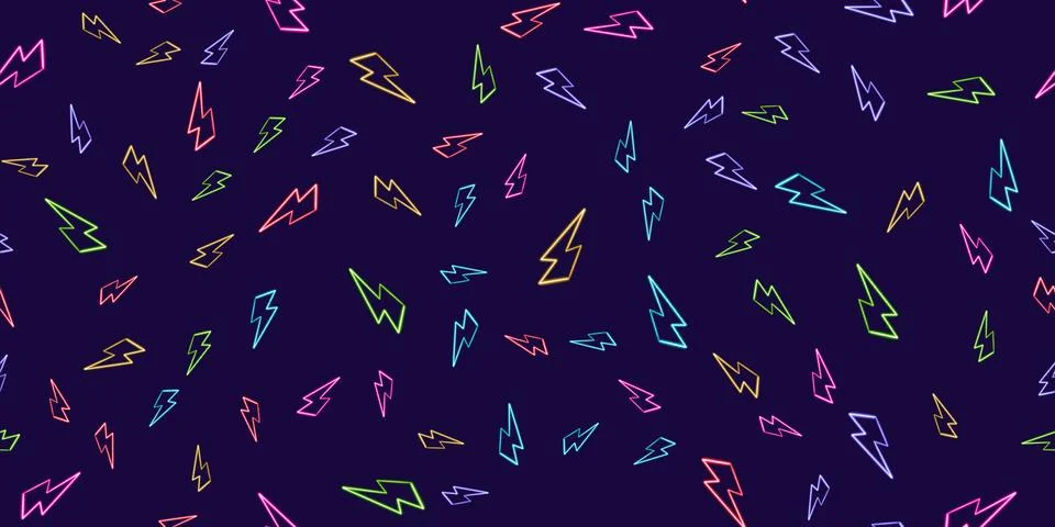 Seamless pattern geometric lightning bolt figure glowing desktop icon, neon bolt Stock Illustration