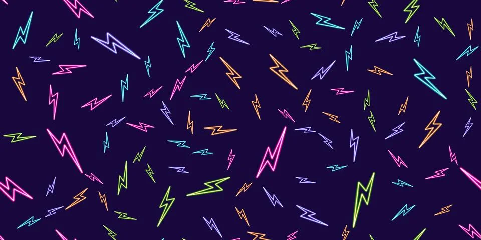 Seamless pattern geometric lightning bolt figure glowing desktop icon, neon bolt Stock Illustration