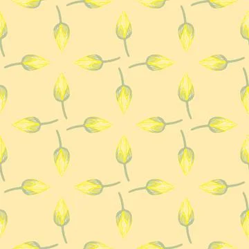 Seamless pattern in geometric nature style with lotus bud shapes. Yellow flow 스톡 일러스트