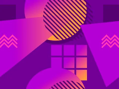 Seamless pattern with geometric objects and colorful gradient in retro style. Stock Illustration