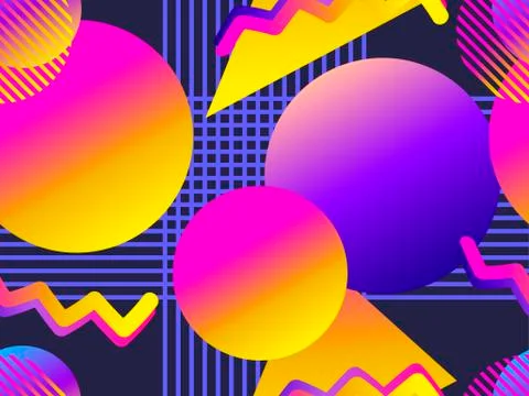 Seamless pattern with geometric objects in the memphis style of the 80s. Grad 스톡 일러스트