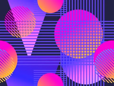 Seamless pattern with geometric objects in the memphis style of the 80s. Grad 스톡 일러스트