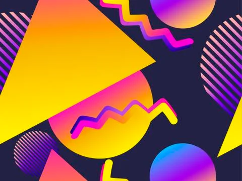 Seamless pattern with geometric objects in the memphis style of the 80s. Grad Stock Illustration