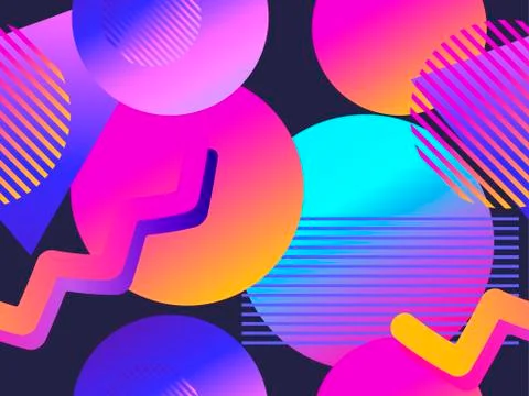 Seamless pattern with geometric objects in the memphis style of the 80s. Grad 스톡 일러스트