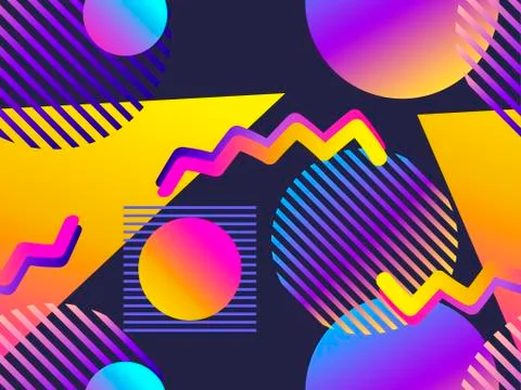 Seamless pattern with geometric objects in the memphis style of the 80s. Grad 스톡 일러스트