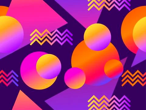 Seamless pattern with geometric objects in the memphis style of the 80s. Grad Illustrazione stock