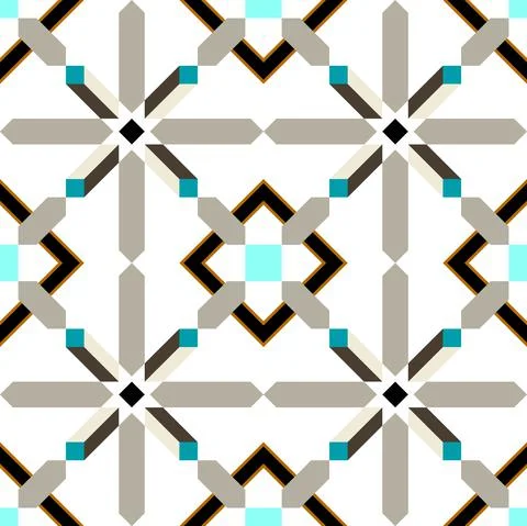 Seamless pattern geometric oriental motifs symmetry white background Stock Illustration