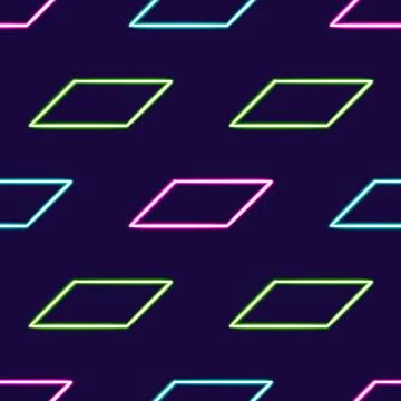 Seamless pattern geometric parallelogram glowing desktop icon, neon sticker Stock Illustration