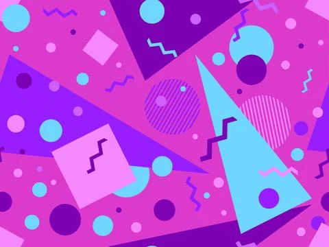 Seamless pattern with geometric shapes in 80s memphis style. Colorful geometr Stock-Illustration