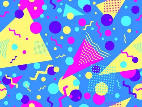 Seamless pattern with geometric shapes in 80s memphis style. Colorful geometr Illustrazione stock