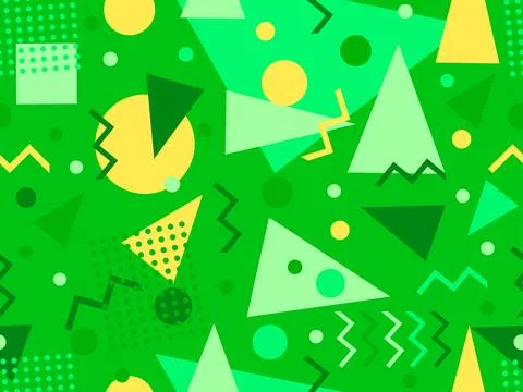 Seamless pattern with geometric shapes in 80s memphis style. Colorful geome.. Illustrazione stock
