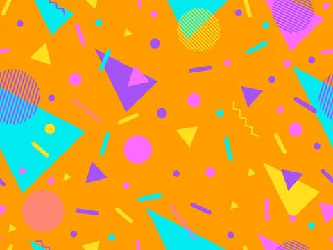 Seamless pattern with geometric shapes in 80s memphis style. Colorful geome.. Stock Illustration