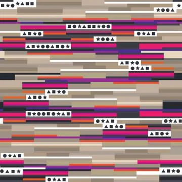 Seamless pattern with geometric shapes and color lines Stock Illustration