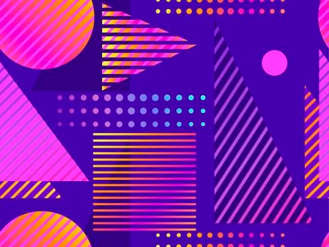 Seamless pattern with geometric shapes and stripes. Colorful fluid gradient.  Stock Illustration