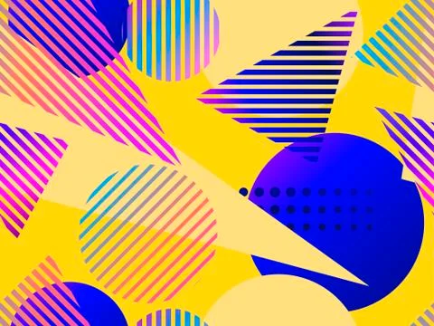 Seamless pattern with geometric shapes and stripes. Colorful fluid gradient.  Stock Illustration