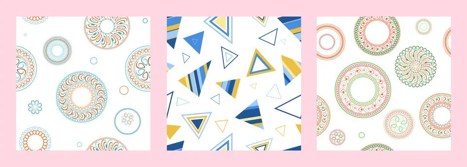 Seamless pattern of geometric shapes. Bright seamless pattern. Set of 3 pat.. Stock Illustration