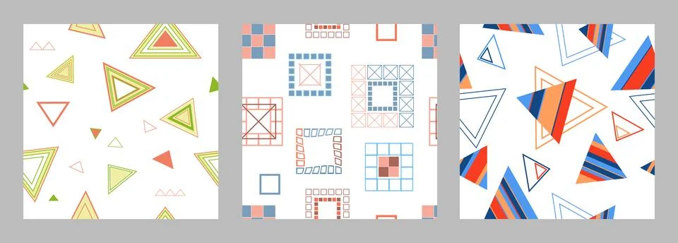 Seamless pattern of geometric shapes. Bright seamless pattern. Set of 3 pat.. Stock Illustration