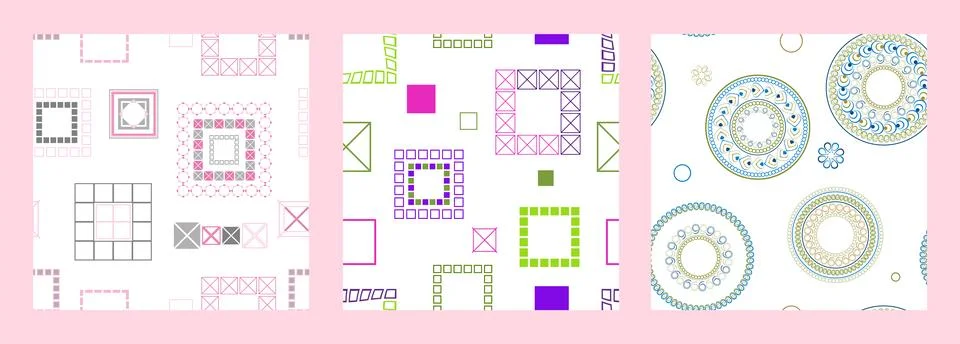 Seamless pattern of geometric shapes. Bright seamless pattern. Set of 3 pat.. Stock Illustration