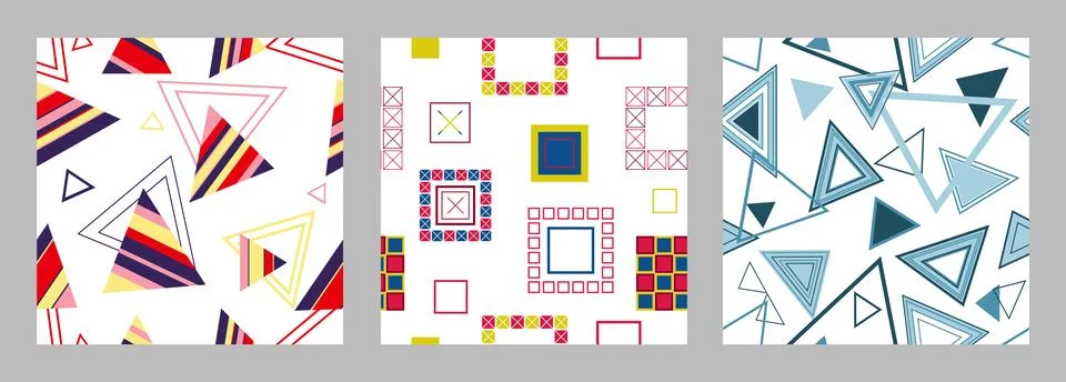 Seamless pattern of geometric shapes. Bright seamless pattern. Set of 3 pat.. Stockillustratie