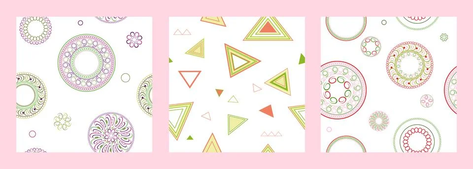 Seamless pattern of geometric shapes. Bright seamless pattern. Set of 3 pat.. Stock Illustration