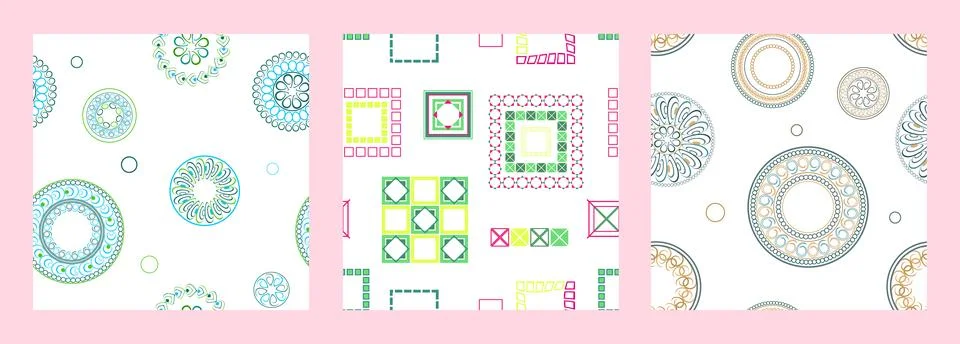 Seamless pattern of geometric shapes. Bright seamless pattern. Set of 3 pat.. Stock Illustration