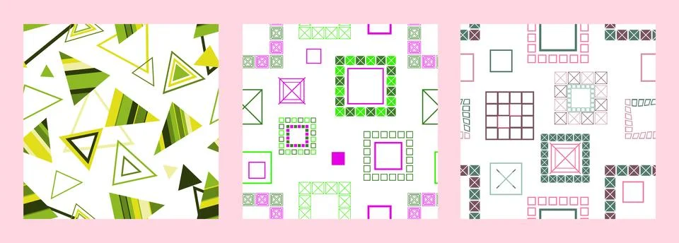Seamless pattern of geometric shapes. Bright seamless pattern. Set of 3 pat.. Stock Illustration