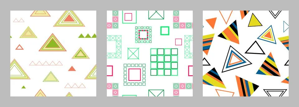 Seamless pattern of geometric shapes. Bright seamless pattern. Set of 3 patterns Stock Illustration