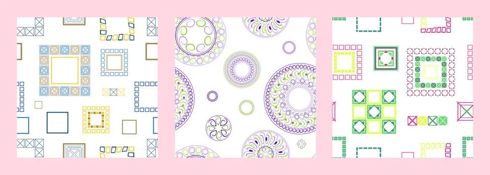 Seamless pattern of geometric shapes. Bright seamless pattern. Set of 3 pat.. Stock Illustration