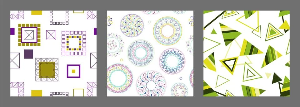 Seamless pattern of geometric shapes. Bright seamless pattern. Set of 3 pat.. Stock Illustration