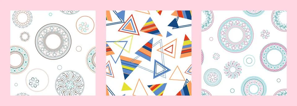 Seamless pattern of geometric shapes. Bright seamless pattern. Set of 3 pat.. Stock Illustration