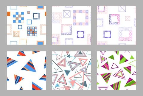 Seamless pattern of geometric shapes. Bright seamless pattern. Set of 6 patterns Illustration