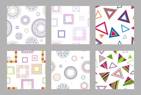 Seamless pattern of geometric shapes. Bright seamless pattern. Set of 6 patterns 库存插图