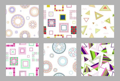 Seamless pattern of geometric shapes. Bright seamless pattern. Set of 6 pat.. イラスト素材