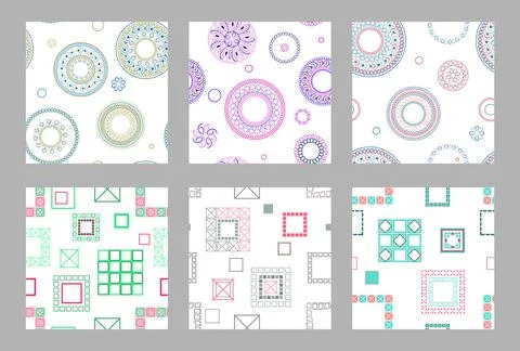 Seamless pattern of geometric shapes. Bright seamless pattern. Set of 6 patterns Stockillustratie