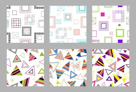 Seamless pattern of geometric shapes. Bright seamless pattern. Set of 6 pat.. イラスト素材